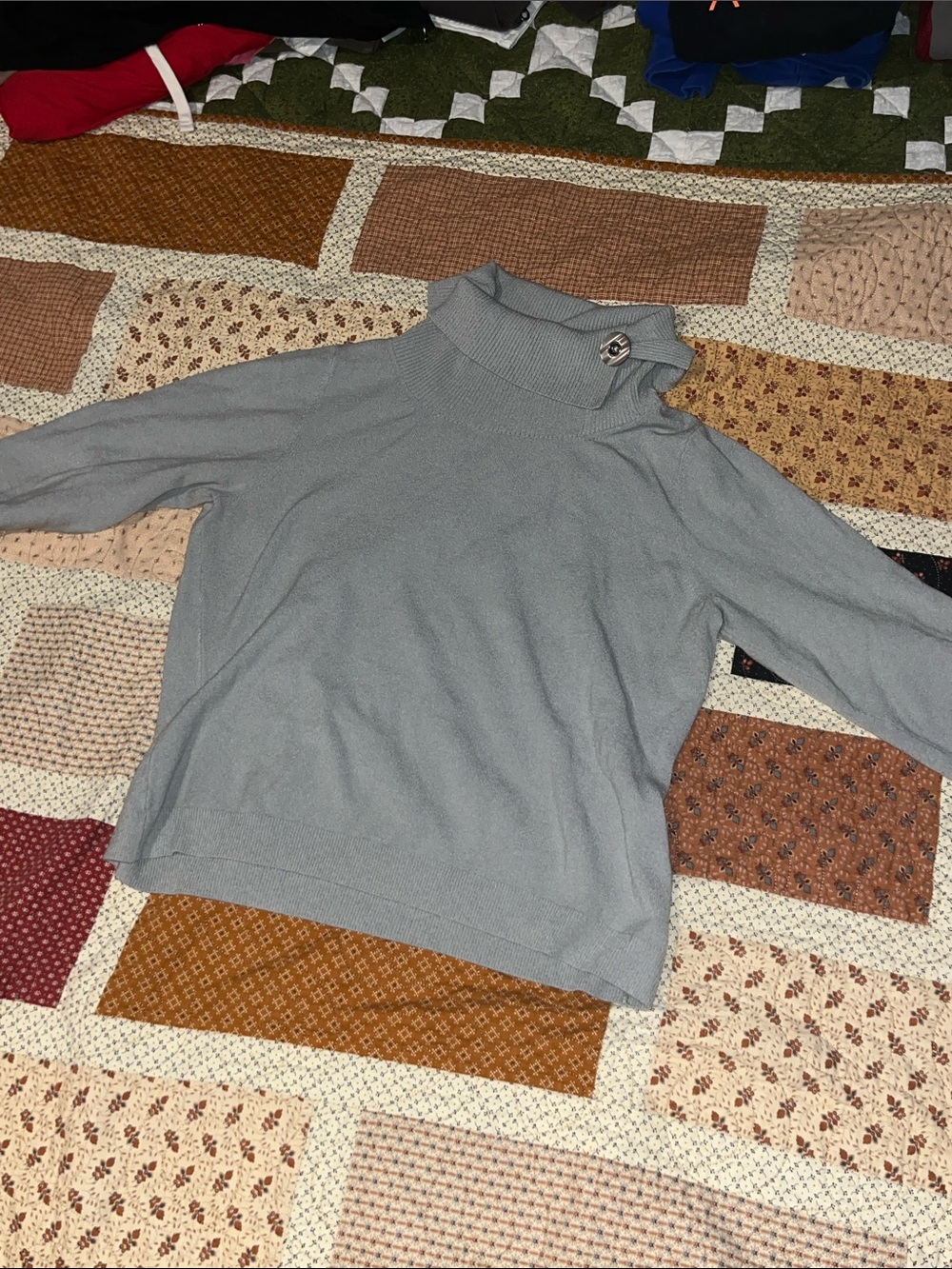 Men's Light Gray Turtleneck Sweater with Button Detail